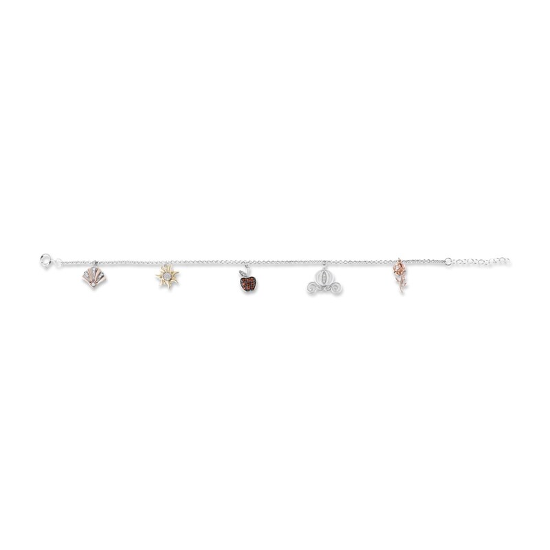 Enchanted Disney Majestic Princess Garnet and 1/8 CT. T.W. Diamond Bracelet in Sterling Silver and 10K Two-Tone Gold