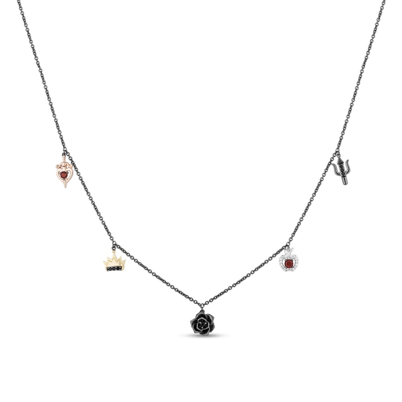 Enchanted Disney Villains Garnet and 1/8 CT. T.W. Diamond Necklace in Sterling Silver and 10K Two-Tone Gold