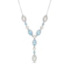 Thumbnail Image 1 of Marquise Lab-Created Opal, Swiss Blue Topaz and White Lab-Created Sapphire "Y" Necklace in Sterling Silver
