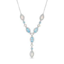 Marquise Lab-Created Opal, Swiss Blue Topaz and White Lab-Created Sapphire &quot;Y&quot; Necklace in Sterling Silver