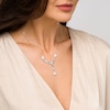 Thumbnail Image 2 of Marquise Lab-Created Opal, Swiss Blue Topaz and White Lab-Created Sapphire "Y" Necklace in Sterling Silver