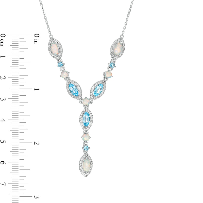 Marquise Lab-Created Opal, Swiss Blue Topaz and White Lab-Created Sapphire "Y" Necklace in Sterling Silver