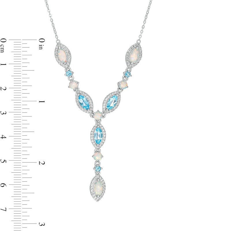 Main Image 3 of Marquise Lab-Created Opal, Swiss Blue Topaz and White Lab-Created Sapphire "Y" Necklace in Sterling Silver