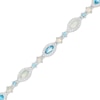 Thumbnail Image 1 of Marquise Lab-Created Opal, Swiss Blue Topaz and White Lab-Created Sapphire Line Bracelet in Sterling Silver – 7.25"