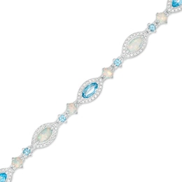 Marquise Lab-Created Opal, Swiss Blue Topaz and White Lab-Created Sapphire Line Bracelet in Sterling Silver – 7.25&quot;