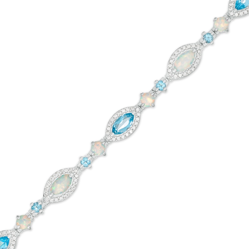 Main Image 1 of Marquise Lab-Created Opal, Swiss Blue Topaz and White Lab-Created Sapphire Line Bracelet in Sterling Silver – 7.25"