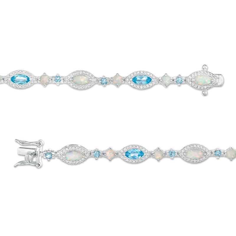 Marquise Lab-Created Opal, Swiss Blue Topaz and White Lab-Created Sapphire Line Bracelet in Sterling Silver – 7.25"