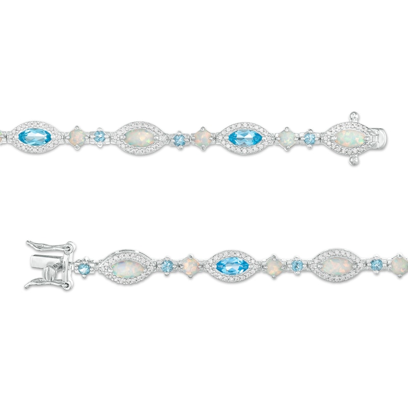 Main Image 3 of Marquise Lab-Created Opal, Swiss Blue Topaz and White Lab-Created Sapphire Line Bracelet in Sterling Silver – 7.25"