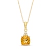 Thumbnail Image 1 of 7.0mm Cushion-Cut Citrine and 1/20 CT. T.W. Diamond Tri-Top Drop Pendant in 10K Gold