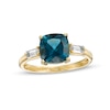 Thumbnail Image 1 of 8.0mm Cushion-Cut London Blue and White Topaz Side Accent Ring in 10K Gold
