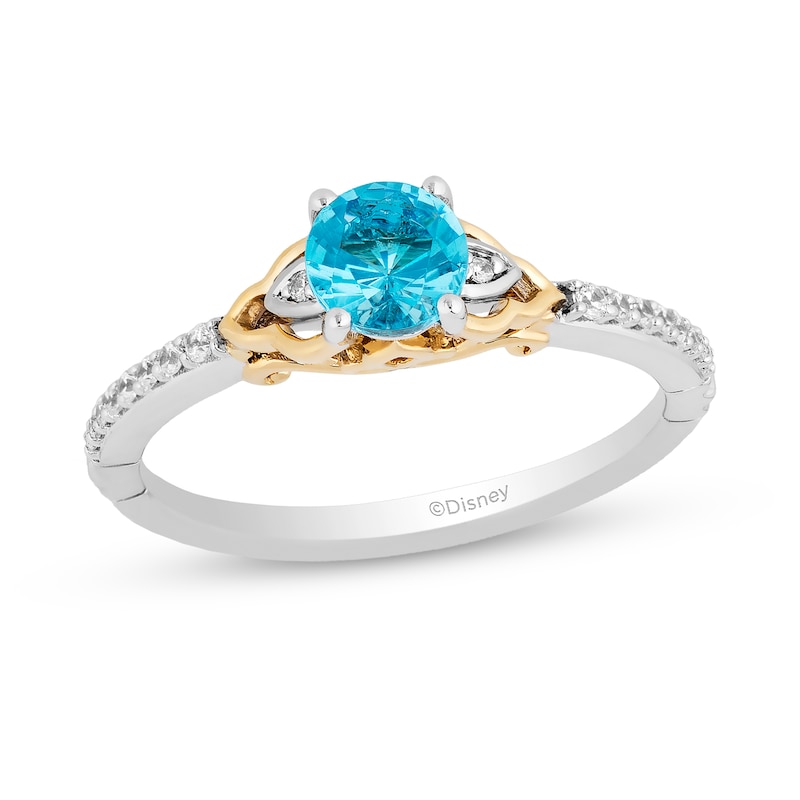 Enchanted Disney Jasmine Swiss Blue Topaz and 1/10 CT. T.W. Diamond Ring in Sterling Silver and 10K Gold