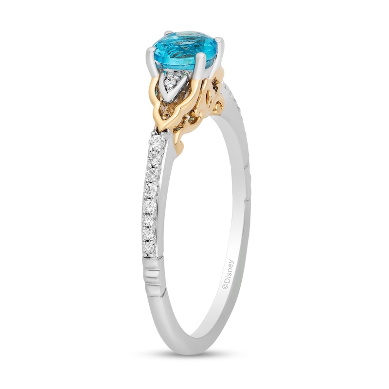 Main Image 2 of Enchanted Disney Jasmine Swiss Blue Topaz and 1/10 CT. T.W. Diamond Ring in Sterling Silver and 10K Gold