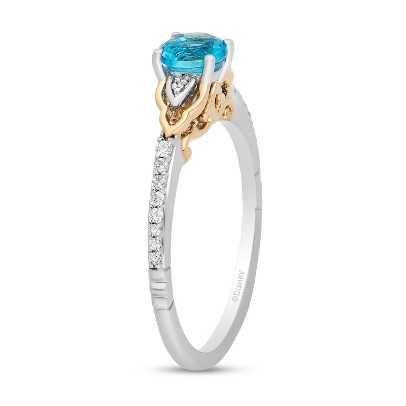 Enchanted Disney Jasmine Swiss Blue Topaz and 1/10 CT. T.W. Diamond Ring in Sterling Silver and 10K Gold