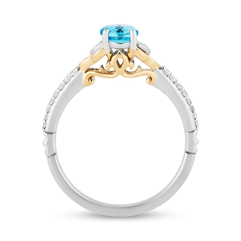 Enchanted Disney Jasmine Swiss Blue Topaz and 1/10 CT. T.W. Diamond Ring in Sterling Silver and 10K Gold