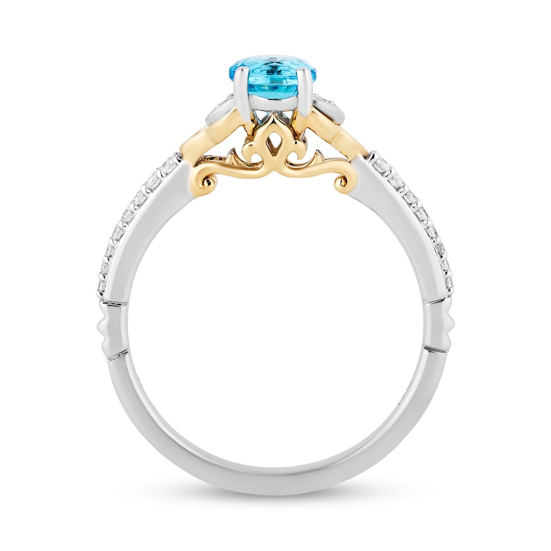 Main Image 3 of Enchanted Disney Jasmine Swiss Blue Topaz and 1/10 CT. T.W. Diamond Ring in Sterling Silver and 10K Gold
