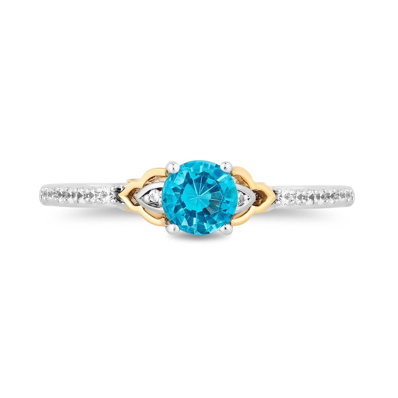 Main Image 4 of Enchanted Disney Jasmine Swiss Blue Topaz and 1/10 CT. T.W. Diamond Ring in Sterling Silver and 10K Gold
