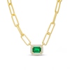 Thumbnail Image 0 of Emerald-Cut Lab-Created Emerald and White Lab-Created Sapphire Frame Necklace in Sterling Silver with 14K Gold Plate