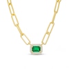 Thumbnail Image 1 of Emerald-Cut Lab-Created Emerald and White Lab-Created Sapphire Frame Necklace in Sterling Silver with 14K Gold Plate