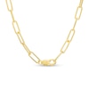 Thumbnail Image 3 of Emerald-Cut Lab-Created Emerald and White Lab-Created Sapphire Frame Necklace in Sterling Silver with 14K Gold Plate