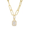 Thumbnail Image 0 of Emerald-Cut White Lab-Created Sapphire Octagonal Frame Drop Necklace in Sterling Silver with 14K Gold Plate