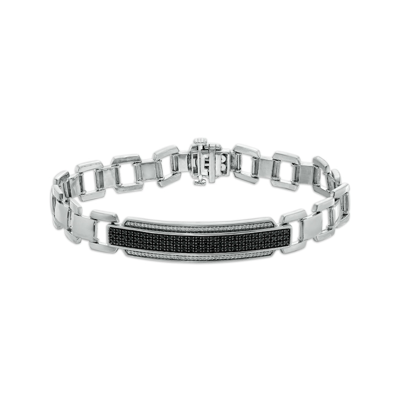 Main Image 1 of 1 CT. T.W. Black Enhanced and White Diamond Triple Row Border ID Bracelet in Sterling Silver - 8.5"