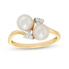 Thumbnail Image 0 of 6.0mm Cultured Freshwater Pearl and 1/10 CT. T.W. Diamond Duo Tri-Sides Bypass Ring in 10K Gold