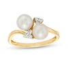 Thumbnail Image 1 of 6.0mm Freshwater Cultured Pearl and 1/10 CT. T.W. Diamond Duo Tri-Sides Bypass Ring in 10K Gold
