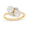 Thumbnail Image 0 of 6.0mm Cultured Freshwater Pearl and 1/10 CT. T.W. Diamond Duo Tri-Sides Bypass Ring in 10K Gold