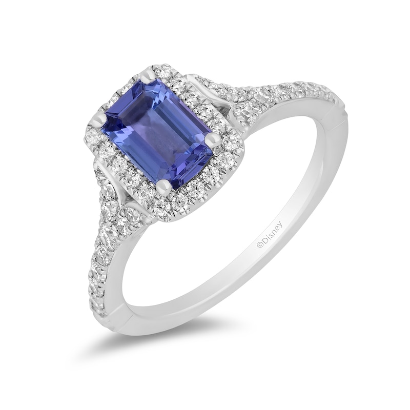 Main Image 1 of Enchanted Disney Ariel Blue Tanzanite and 3/8 CT. T.W. Diamond Frame Split Shank Engagement Ring in 14K White Gold