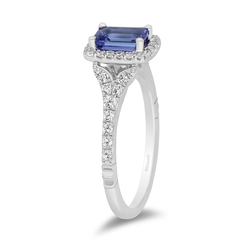 Main Image 2 of Enchanted Disney Ariel Blue Tanzanite and 3/8 CT. T.W. Diamond Frame Split Shank Engagement Ring in 14K White Gold