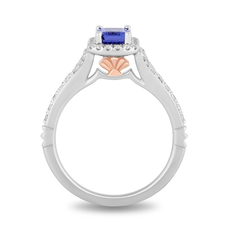Enchanted Disney Ariel Blue Tanzanite and 3/8 CT. T.W. Diamond Frame Split Shank Engagement Ring in 14K White Gold