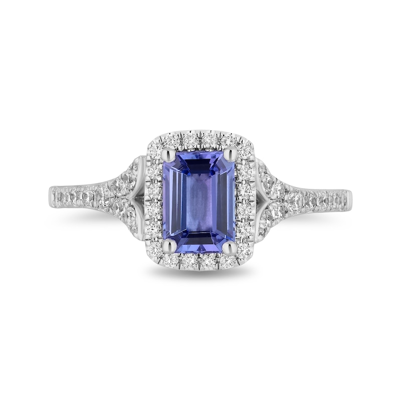 Enchanted Disney Ariel Blue Tanzanite and 3/8 CT. T.W. Diamond Frame Split Shank Engagement Ring in 14K White Gold