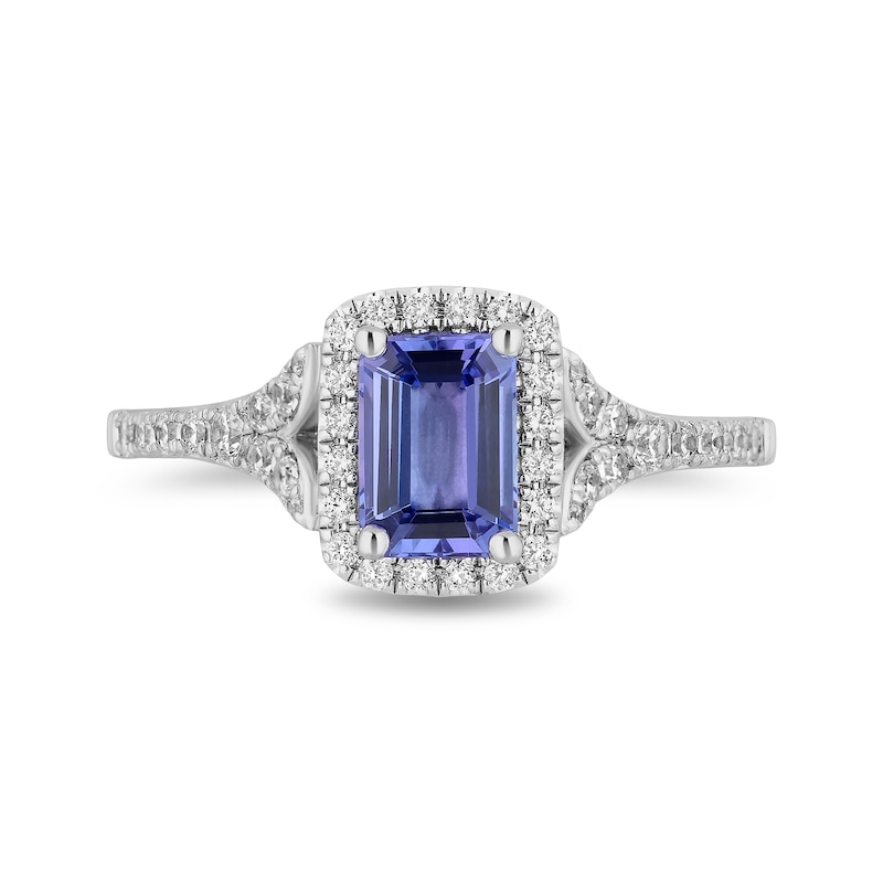 Main Image 4 of Enchanted Disney Ariel Blue Tanzanite and 3/8 CT. T.W. Diamond Frame Split Shank Engagement Ring in 14K White Gold