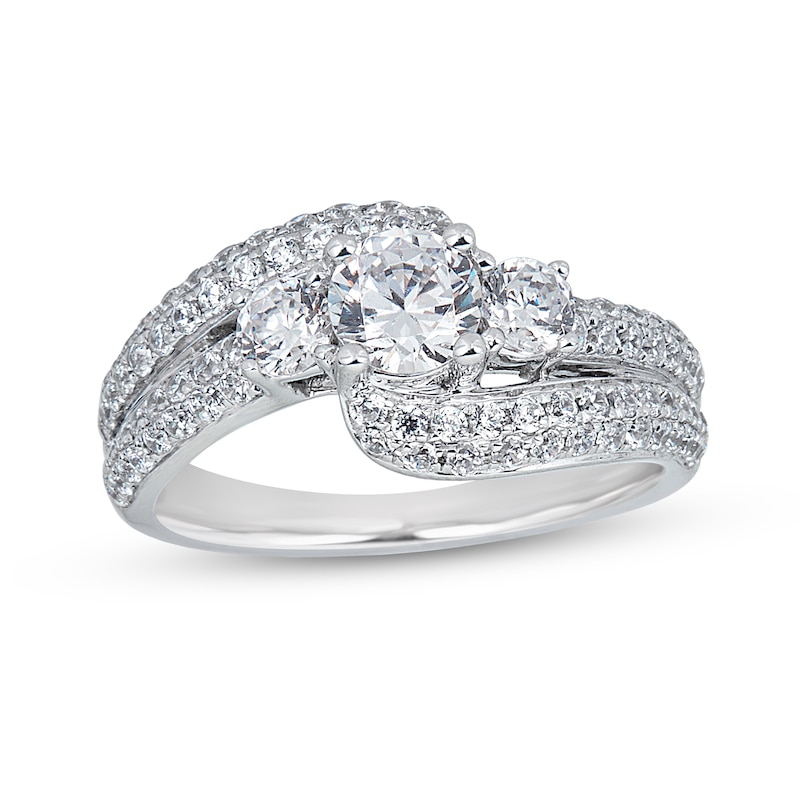 1-1/2 CT. T.W. Diamond Three Stone Bypass Engagement Ring in 14K White Gold