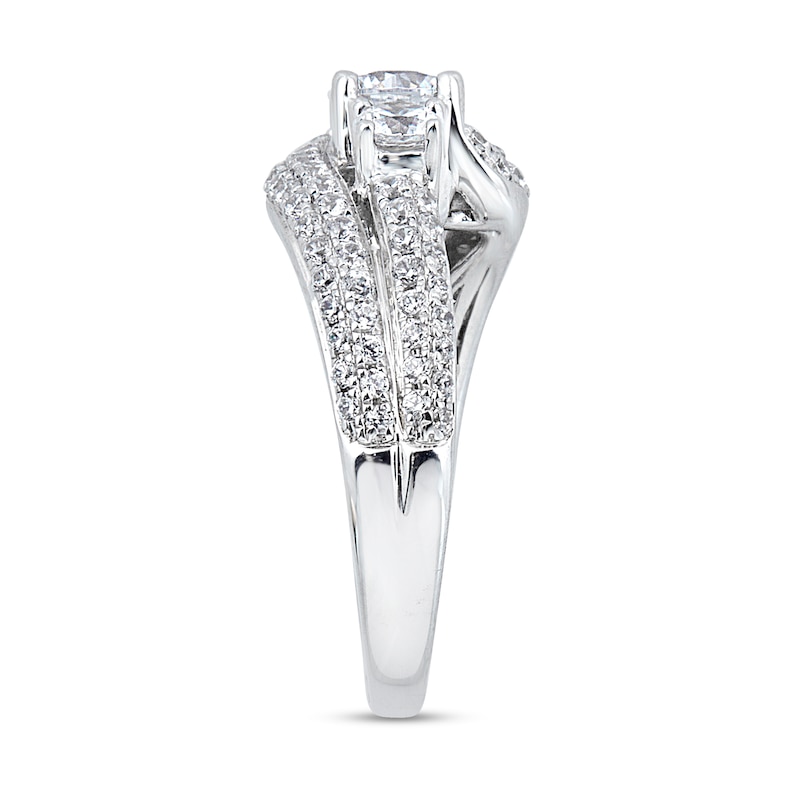 1-1/2 CT. T.W. Diamond Three Stone Bypass Engagement Ring in 14K White Gold