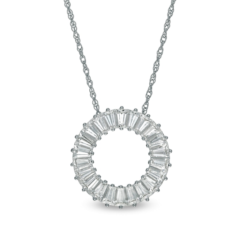 Main Image 1 of Baguette White Lab-Created Sapphire Circle Pendant in Sterling Silver