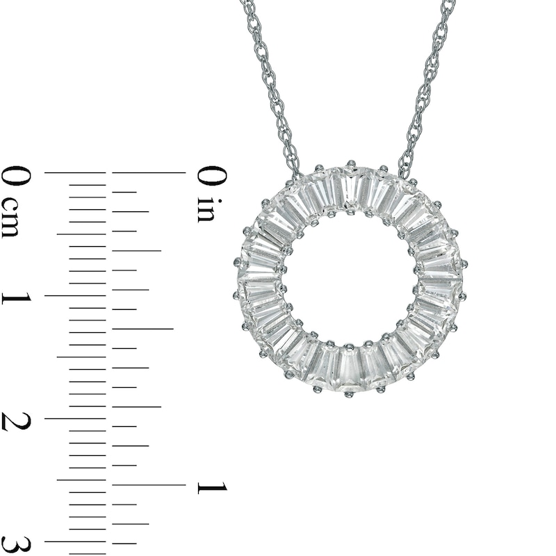 Main Image 3 of Baguette White Lab-Created Sapphire Circle Pendant in Sterling Silver