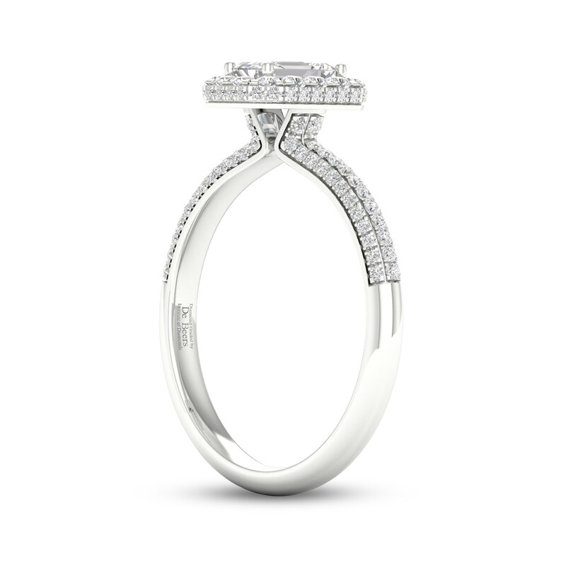 Main Image 2 of Trouvaille Collection 3/4 CT. T.W. DeBeers®-Graded Emerald-Cut Diamond Frame Engagement Ring in Platinum (F/SI2)