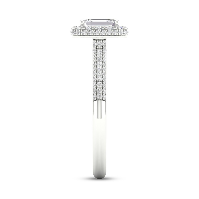 Main Image 5 of Trouvaille Collection 3/4 CT. T.W. DeBeers®-Graded Emerald-Cut Diamond Frame Engagement Ring in Platinum (F/SI2)