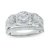 Thumbnail Image 1 of 1 CT. T.W. Diamond Past Present Future® Frame Triple Row Split Shank Vintage-Style Engagement Ring in 10K White Gold
