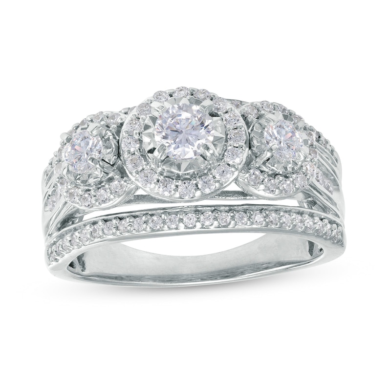 Main Image 1 of 1 CT. T.W. Diamond Past Present Future® Frame Triple Row Split Shank Vintage-Style Engagement Ring in 10K White Gold