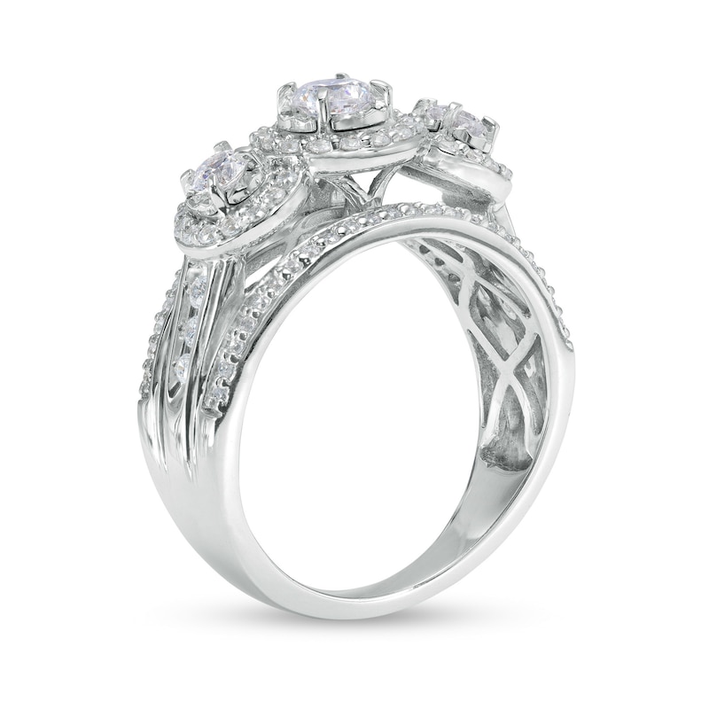 1 CT. T.W. Diamond Past Present Future® Frame Triple Row Split Shank Vintage-Style Engagement Ring in 10K White Gold