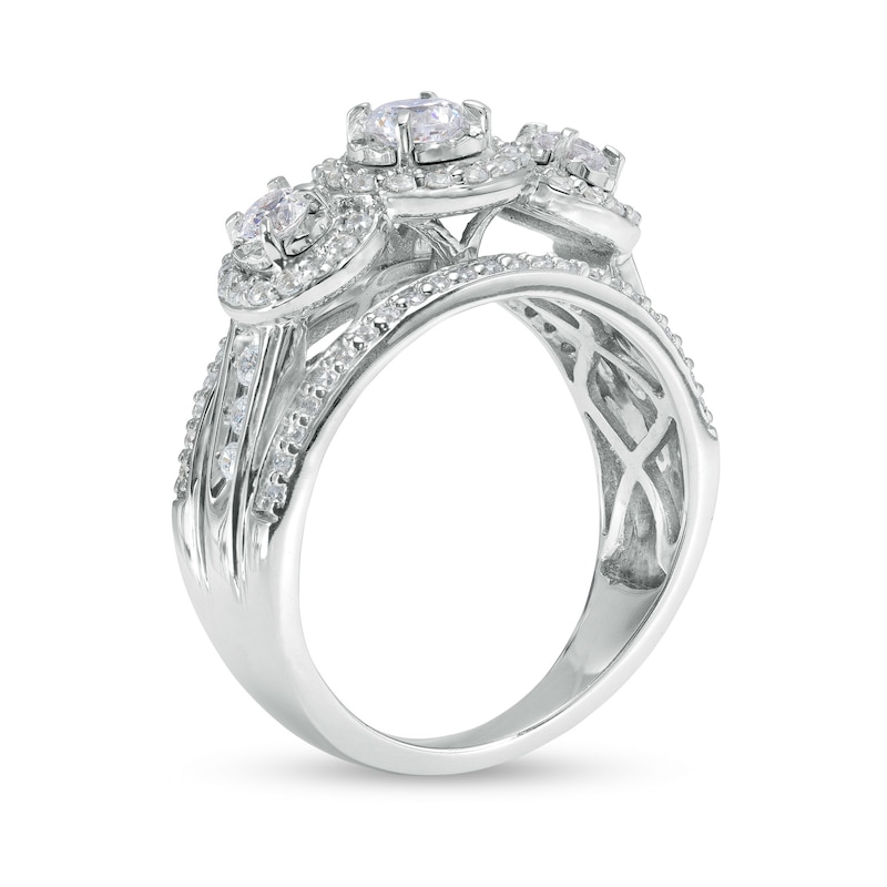 Main Image 3 of 1 CT. T.W. Diamond Past Present Future® Frame Triple Row Split Shank Vintage-Style Engagement Ring in 10K White Gold