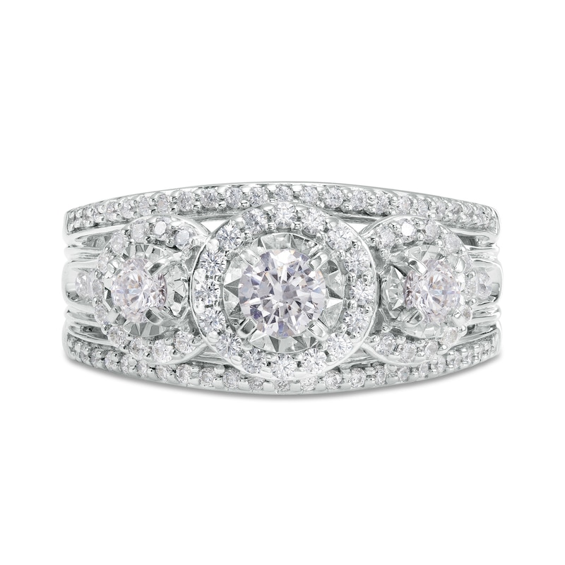 Main Image 4 of 1 CT. T.W. Diamond Past Present Future® Frame Triple Row Split Shank Vintage-Style Engagement Ring in 10K White Gold
