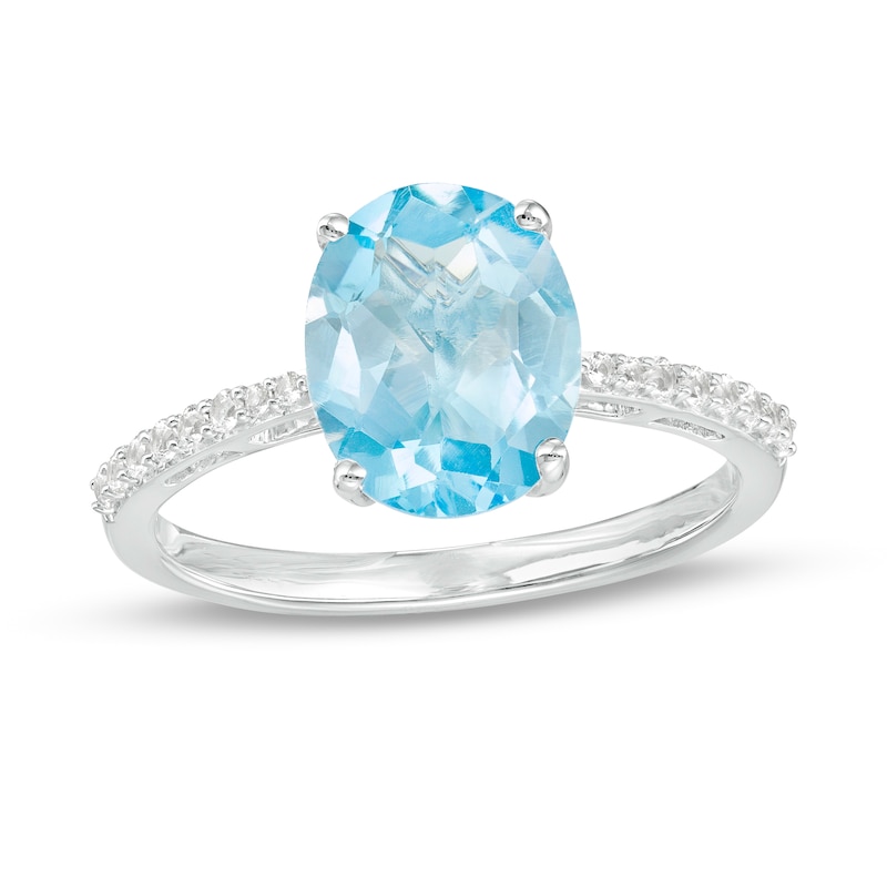 Oval Swiss Blue Topaz and White Lab-Created Sapphire Tapered Shank Ring ...