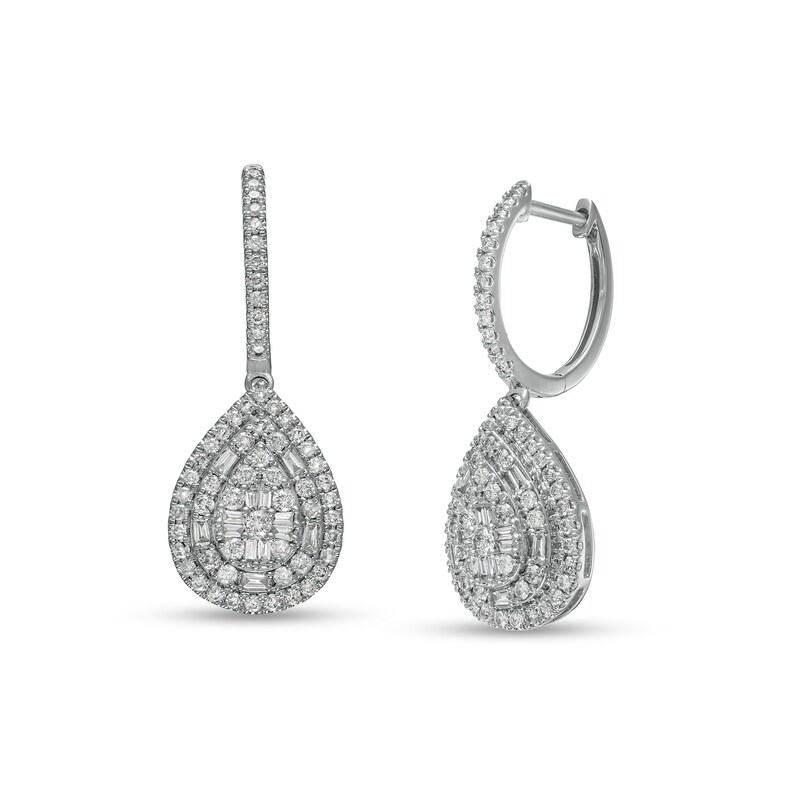 Main Image 1 of 1 CT. T.W. Pear-Shaped Multi-Diamond Double Frame Drop Earrings in 10K White Gold