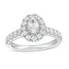 Thumbnail Image 1 of 1-1/3 CT. T.W. Certified Oval Diamond Frame Vintage-Style Engagement Ring in 14K White Gold (I/I1)