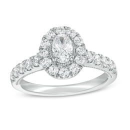 1-1/3 CT. T.W. Certified Oval Diamond Frame Vintage-Style Engagement Ring in 14K White Gold (I/I1)