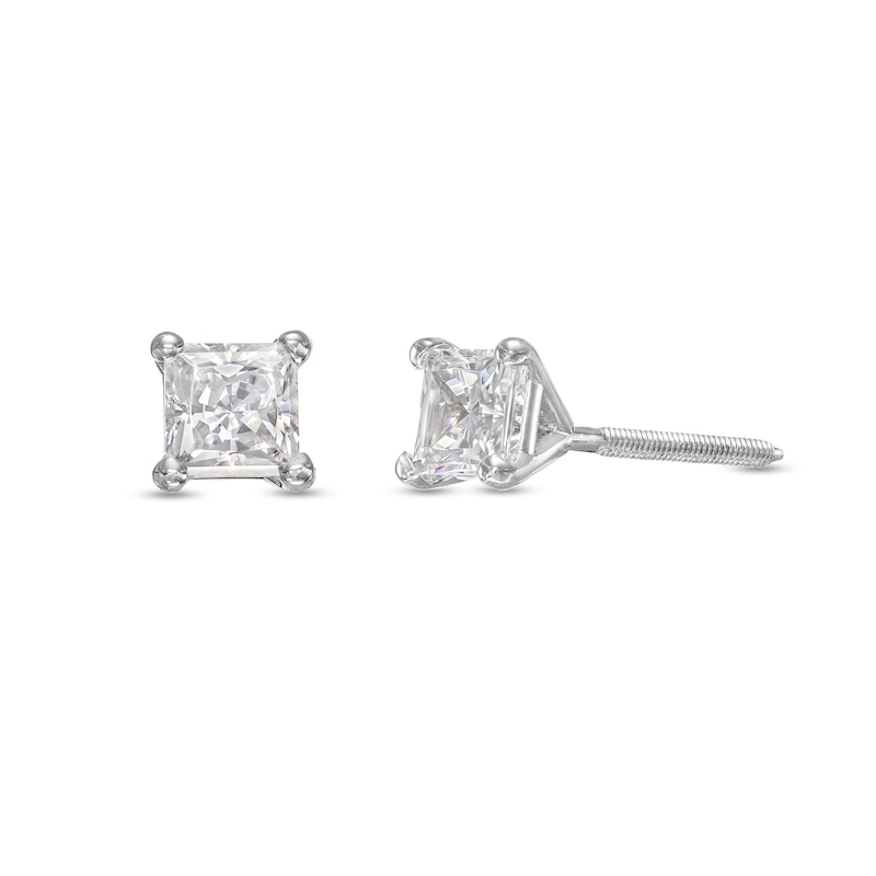 Main Image 1 of 1/2 CT. T.W. Certified Princess-Cut Lab-Grown Diamond Solitaire Stud Earrings in 14K White Gold (F/SI2)