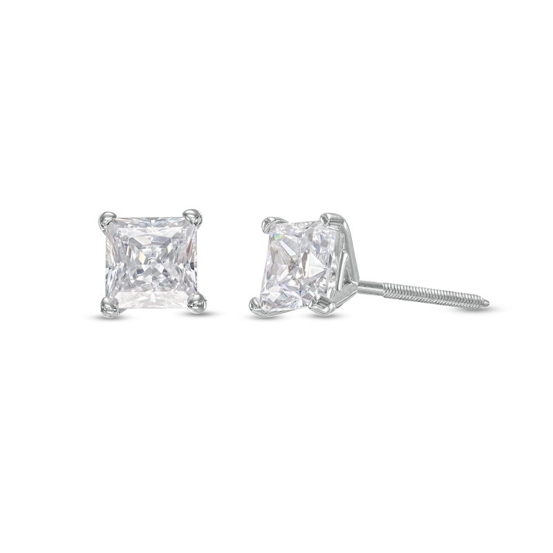 1 CT. T.W. Certified Princess-Cut Lab-Created Diamond Solitaire Stud Earrings in 14K White Gold (F/SI2)